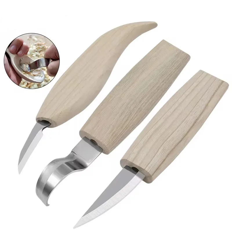 3Pcs Wood Carving Chisel Set Spoon Carving Knife Woodcut Woodcarving Cutter Chisel Knives DIY Craft Woodworking Hand Tools