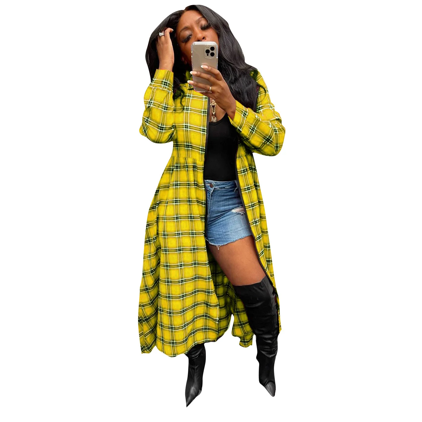 Fashionable Street Wear Loose Long Plaid Coats long jacket women fall clothes long coat for women plaid jacket