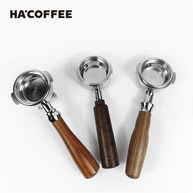 Espresso Portafilter Stainless Steel 54/58mm 2 Ears Bottomless or Double Spouts Wood Handle Coffee Portafilter
