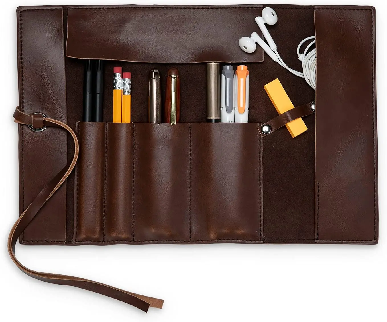 PU Leather EDC Roll-Up Tool Bag for Pen Lovers Tech Multi-Pocket for Pens Handmade Pen Pouch