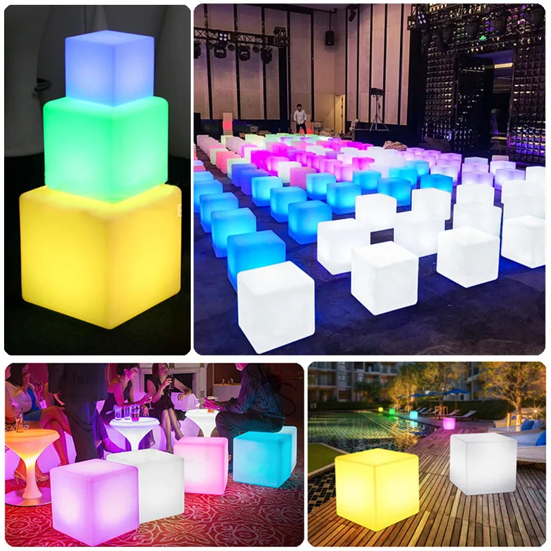 Hot Sale PE Fashion Decorative Glow Furniture USB Rechargeable RGB Color Changing Remote Control Led Cube Chair Stool Light