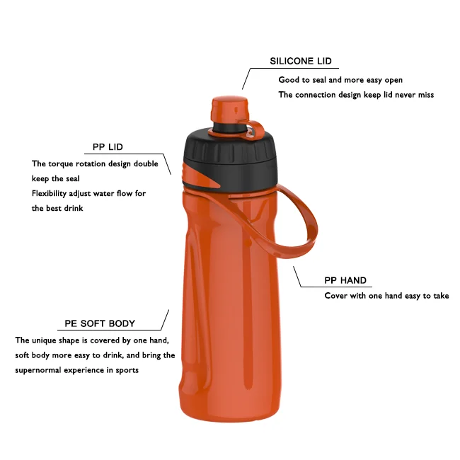
FEIJIAN 2020 24OZ/700ml PP/PE Outdoor Sport & Bike Squeeze Bottle BPA Free DIY_Orange 