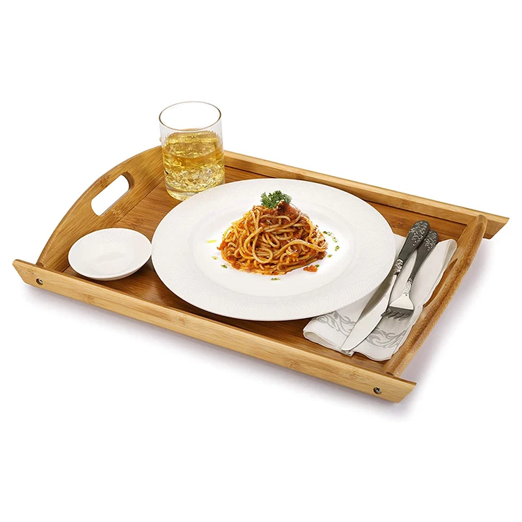 
Factory Cheap Rectangle Bamboo Serving Tray Set of 3 with Handles for Kitchen 