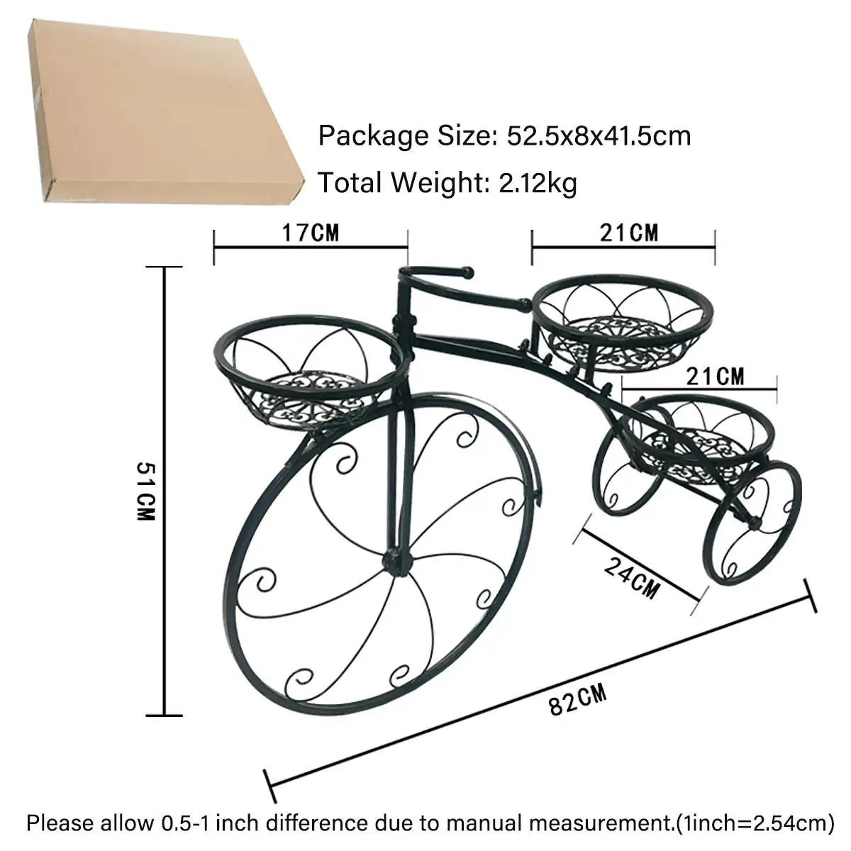 Metal Flower Display Rack Wrought Iron Bicycle Plant Pot Stand for Garden Flower Shop Decor