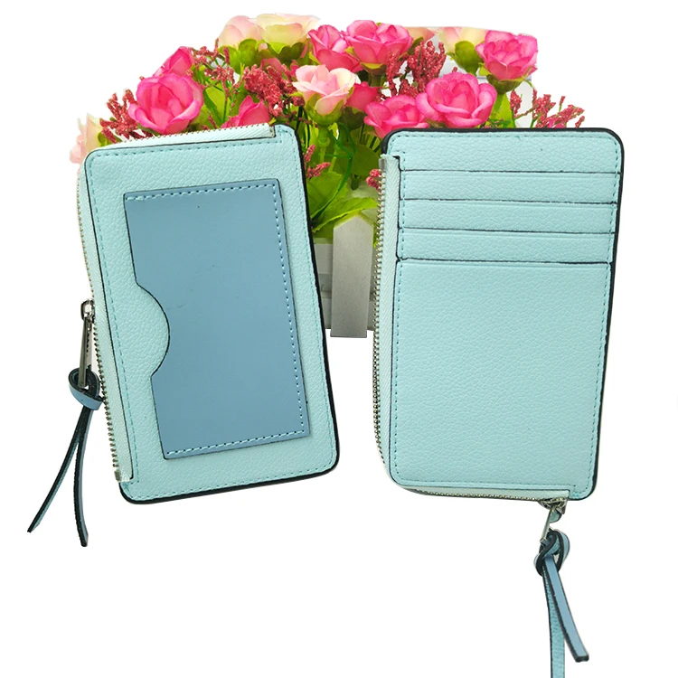 business card holder wallet zipper credit card wallet customize pu leather id card holder