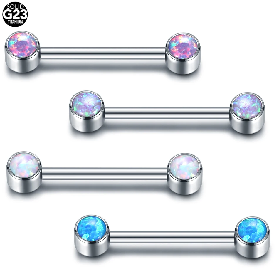 G23 Titanium Internally Thread Opal Nipple Barbell Rings Piercing CZ Tongue Bars Industrial Helix Stud Piercing Jewelry