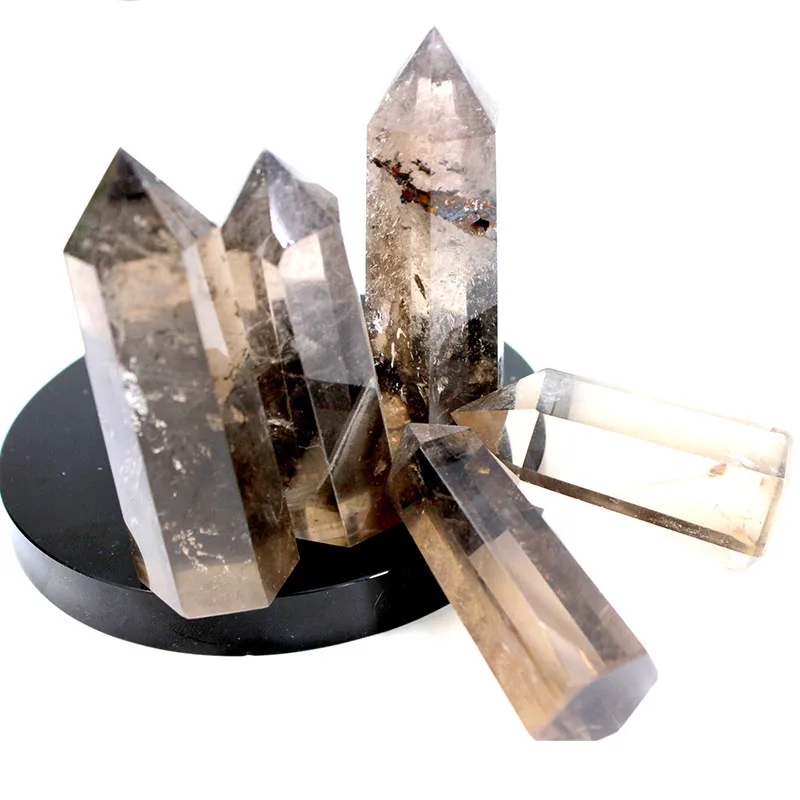 Wholesale natural crystals clear smokey quartz wand points tower for decoration