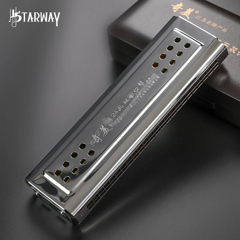 QiMEI Stainless steel 24 hole Double sided harmonica Polyphonic C G Diatonic harmonica Musical instrument for Beginner