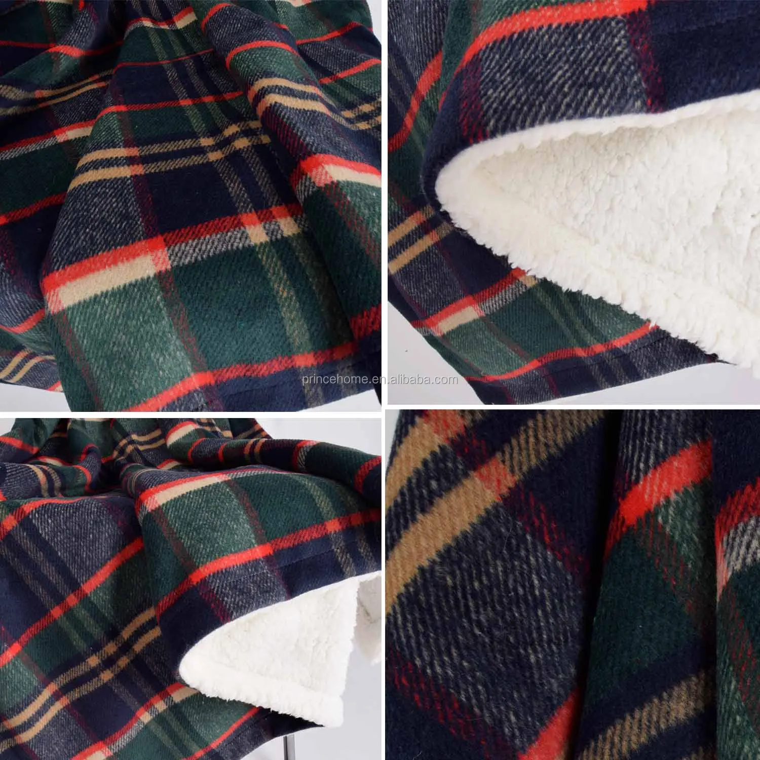 Promotion Green Buffalo Plaid with Sherpa Blanket Throw Warm and Soft Throw