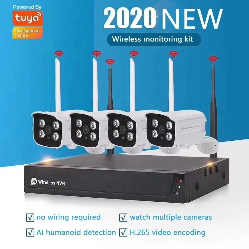 tuya nvr 4ch 8ch 3mp 5mp cctv home security set p2p 1080P 2MP HD 4 8 channel wifi wireless 1080p nvr camera system kit