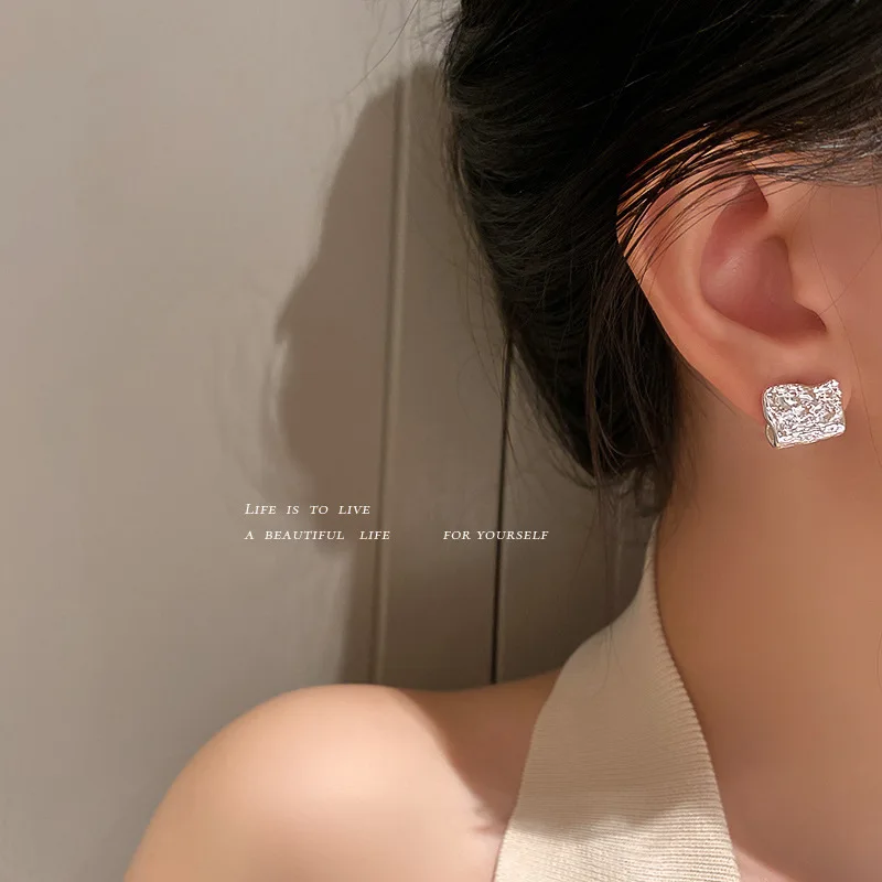  Jewelry 925 silver needle asymmetric surface irregular geometry Earrings fairy tassel atmosphere long