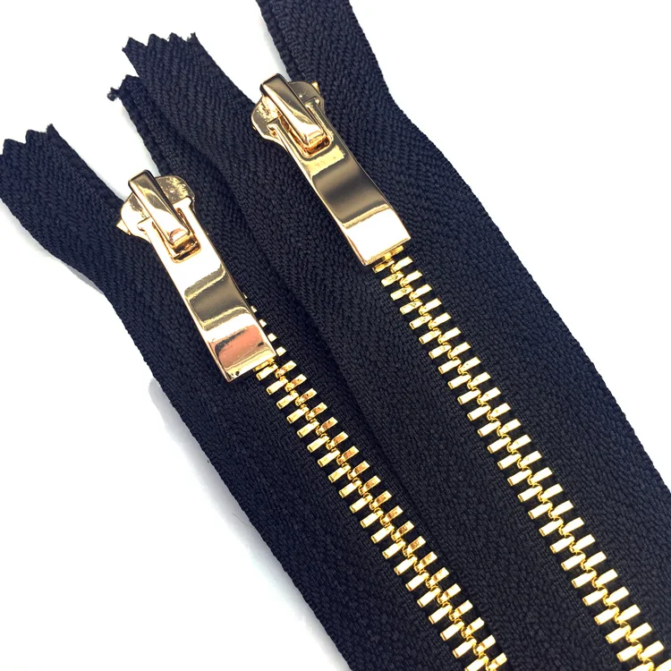 Customized 3# 5# 8# Y Teeth Open end / Close end / No end Light Gold Color Bend  Auto Lock Puller Metal Shoes Zipper