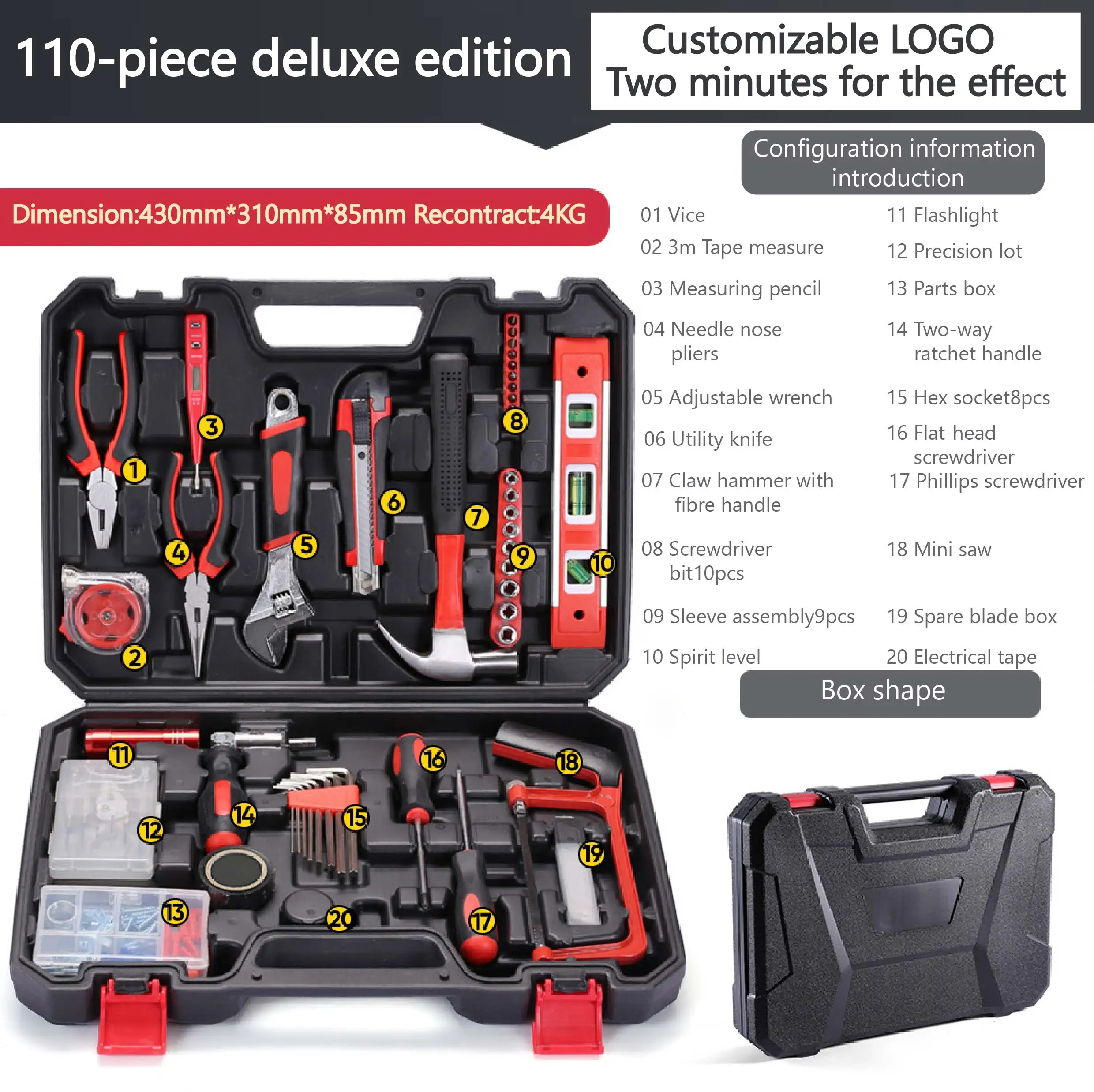 Wholesale 110-Piece Multi-Function Combination Maintenance Toolbox Set Hardware Repair Tools with Hard Case OEM Customizable Box