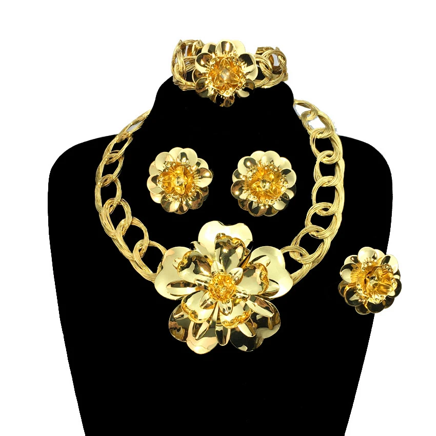 Yuminglai Newest High Quality Jewelry Set Big Dubai 18 k Gold Jewelry Brazilian Gold Jewelry FHK13088