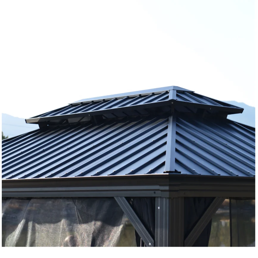 Aluminum  Steel Roof Hard Top Gazebo 10x13ft Permanent Gazebo 3x4.2m Pavilion House