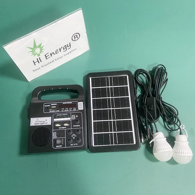 HiEnergy solar lighting kit portable solar panel light kit outdoor rechargeable solar powered radio fm am