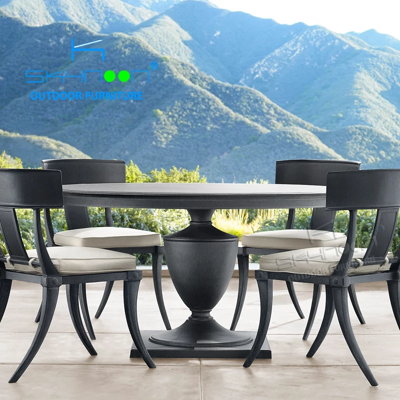 Modern design round outdoor dining table uv-resistant powder coated cast aluminum metal garden table patio table(9298)