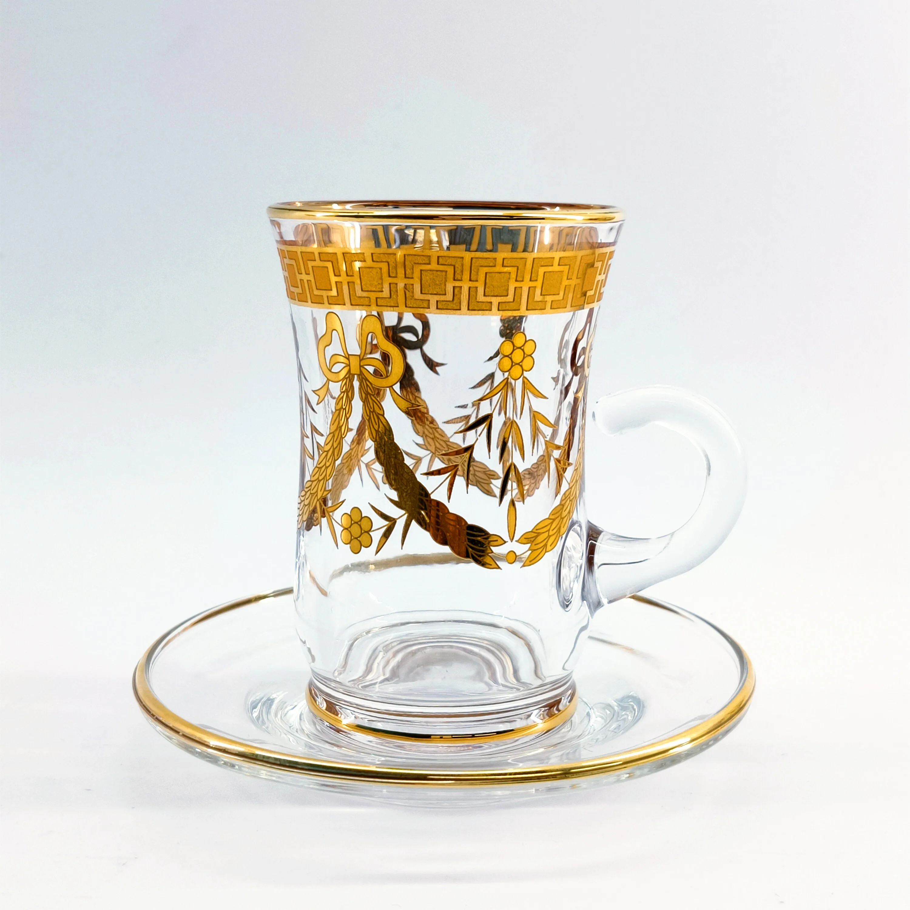 Wholesale Crystal Gold Rim Glass 12 PCS Set of Coffee Cup Turkish Cup Kuwait Classic Gawa Cups