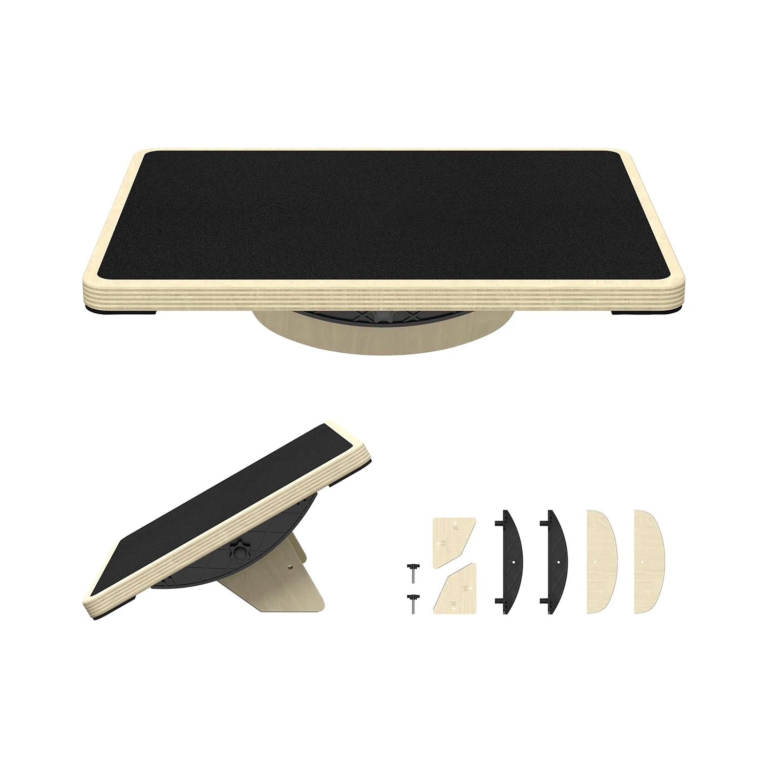 Adjustable 2-in-1 Slant Calf Stretch Board Wobble Board Training Stretching Physical Therapy Standing Desk Wooden Balance Board