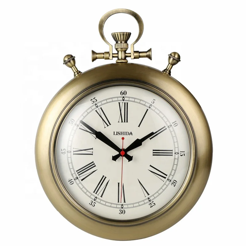 12 inch luxury high-end metal plating living room gift custom clock European retro pocket watch decorative wall clock