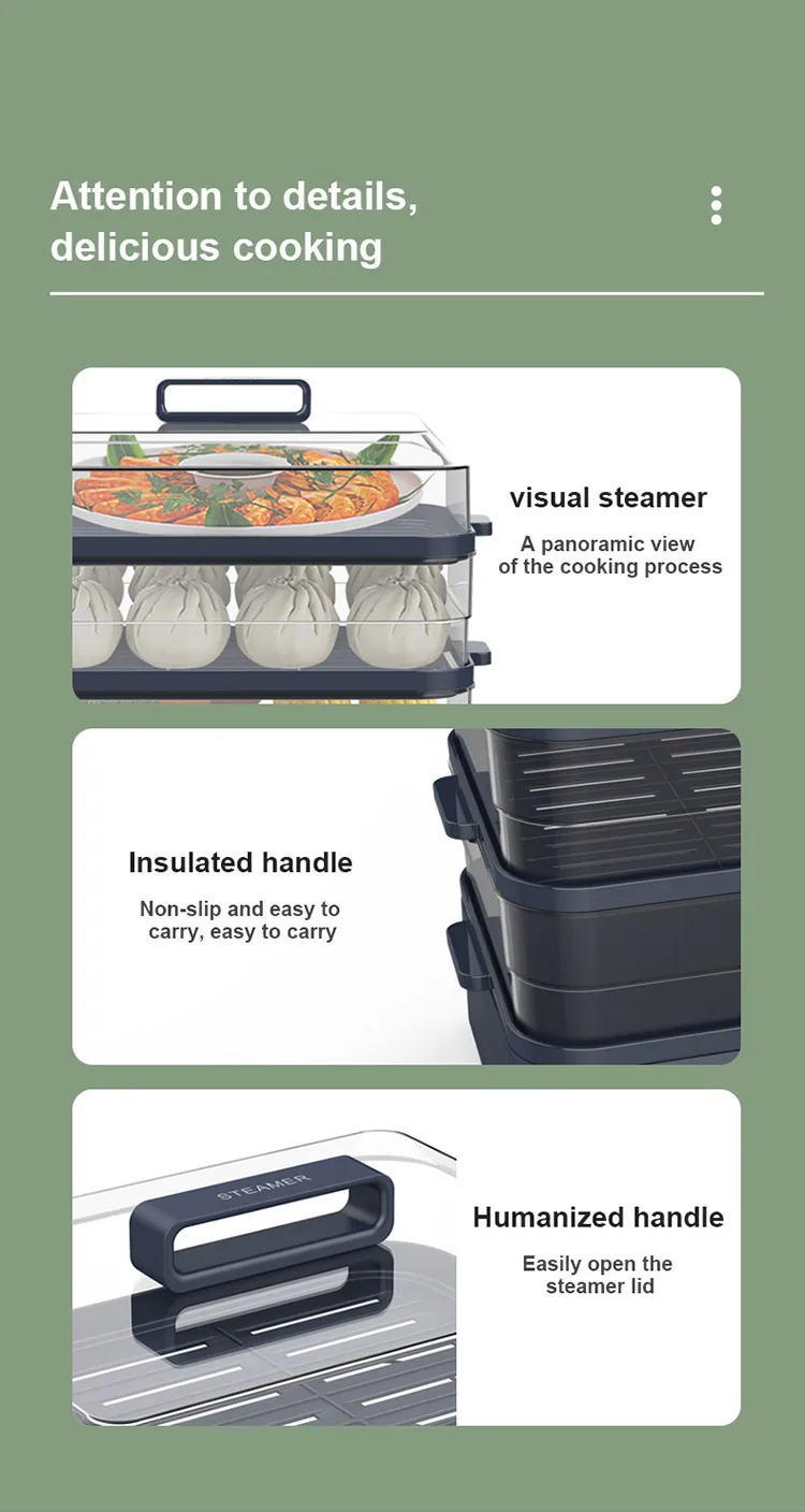 Heated Rapidly Food Steamer Household Kitchen Use Food-Free Grade  Plastic 3 Layers Breakfast Steamer