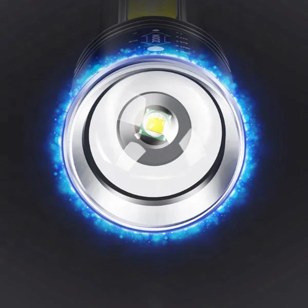 
High Quality USB Rechargeable LED Torch LED Zoomable Aluminium flashlight with LED + COB 2 Source 