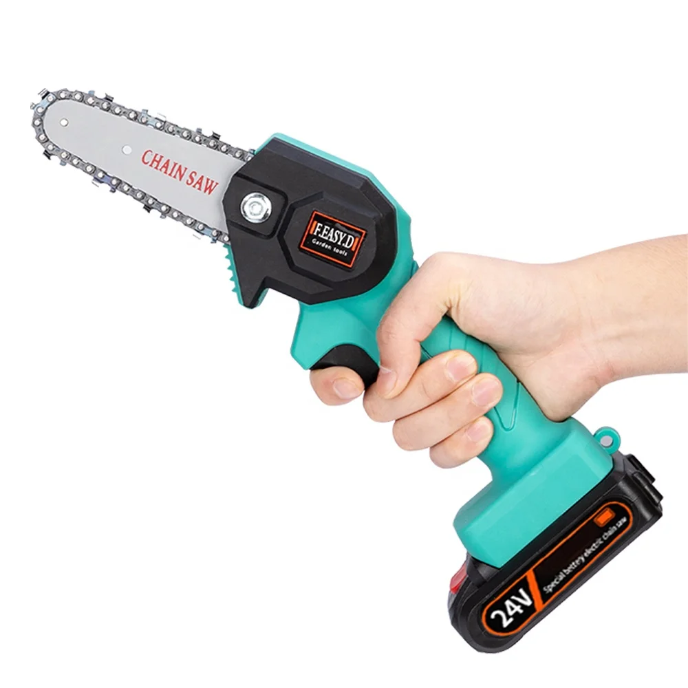 
4in Mini Electric Chainsaw 24V For Fruit Tree Woodworking GardenTools With Battery Hand Held Wood Cutters dropshipping 