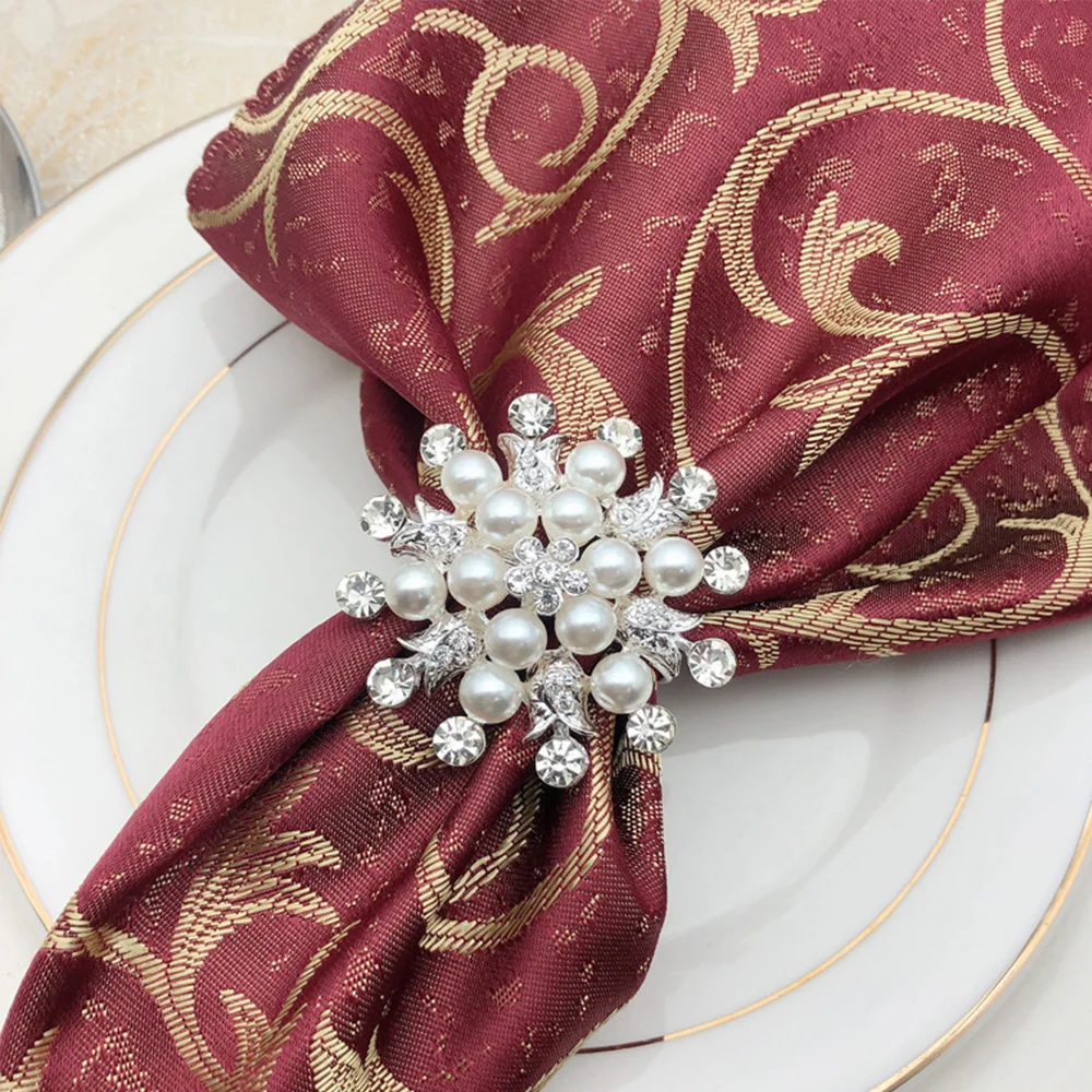 Wholesale Snow Flower Pearl Rhinestone Napkin Rings Buckles Wedding Party Dinner Decorative Table Napkin Ring Holder
