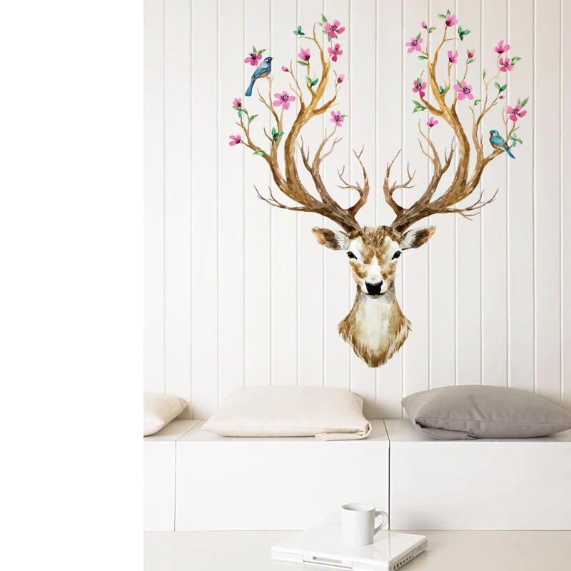 
SK9003 Deer Horn Wall Decal Decoration Sika Deer Clear Vinyl Sticker 