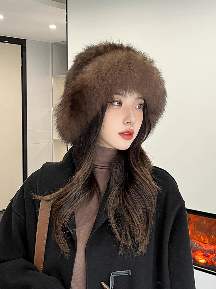 2024 Women New Collection Luxury Real Sable Fur Hat Ladies Winter Genuine Mink Fur Cap