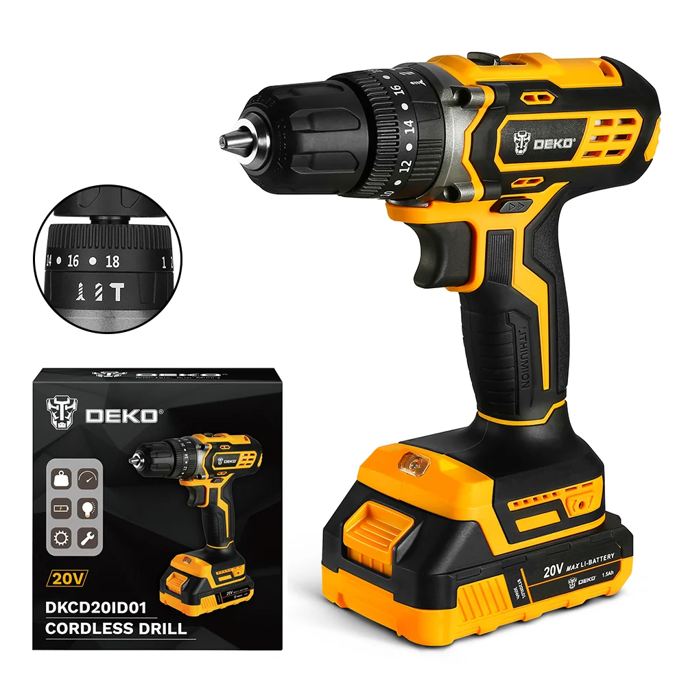 DEKO DKCD20ID01-H10 Impact Cordless Drill 20v Cordless Impact Drill Battery Cordless Power Drill Set