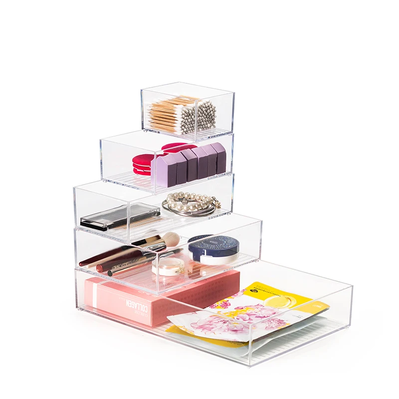 
China Supply Plastic 5 pcs Set Desk Drawer Makeup Storage Organizer 