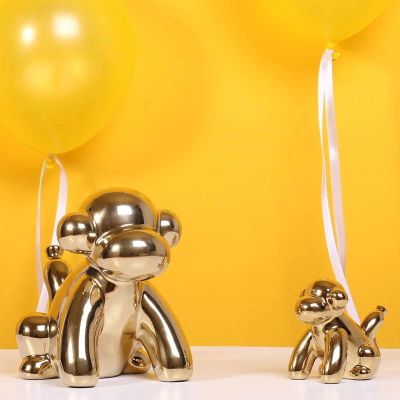 Golden Ceramic Abstract Monkey Figurines Craft Home Decor Animal Sculptures and Statues Handmade Artware Gift Decorations