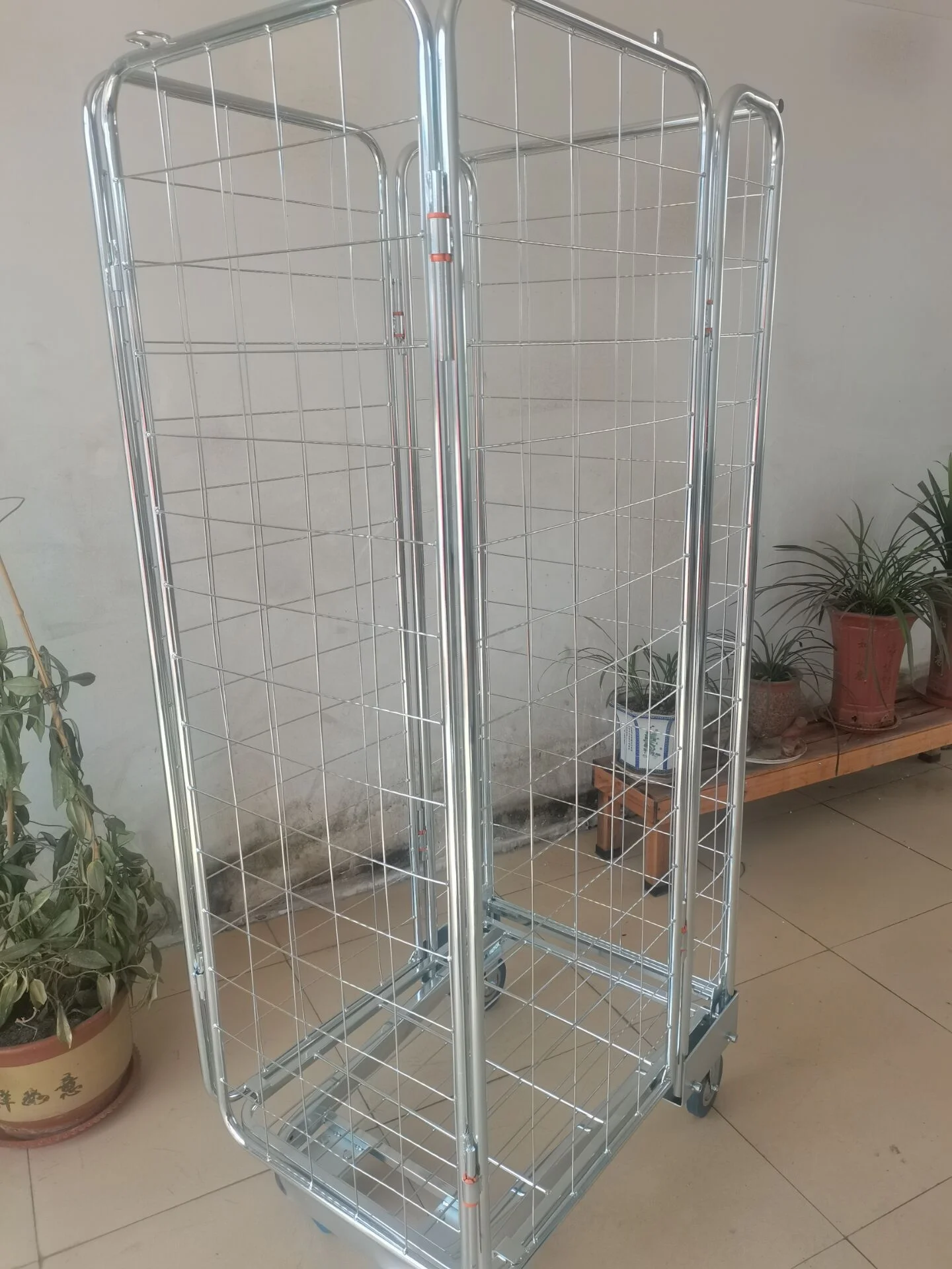 Lower Cost Wire Mesh Four Sided Nestable & Foldable Roll Container Trolley