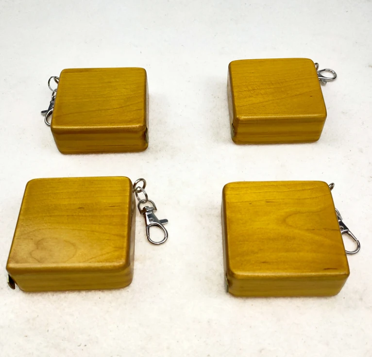 Custom logo laser engrave square 1M 2M wooden tape measure keychain