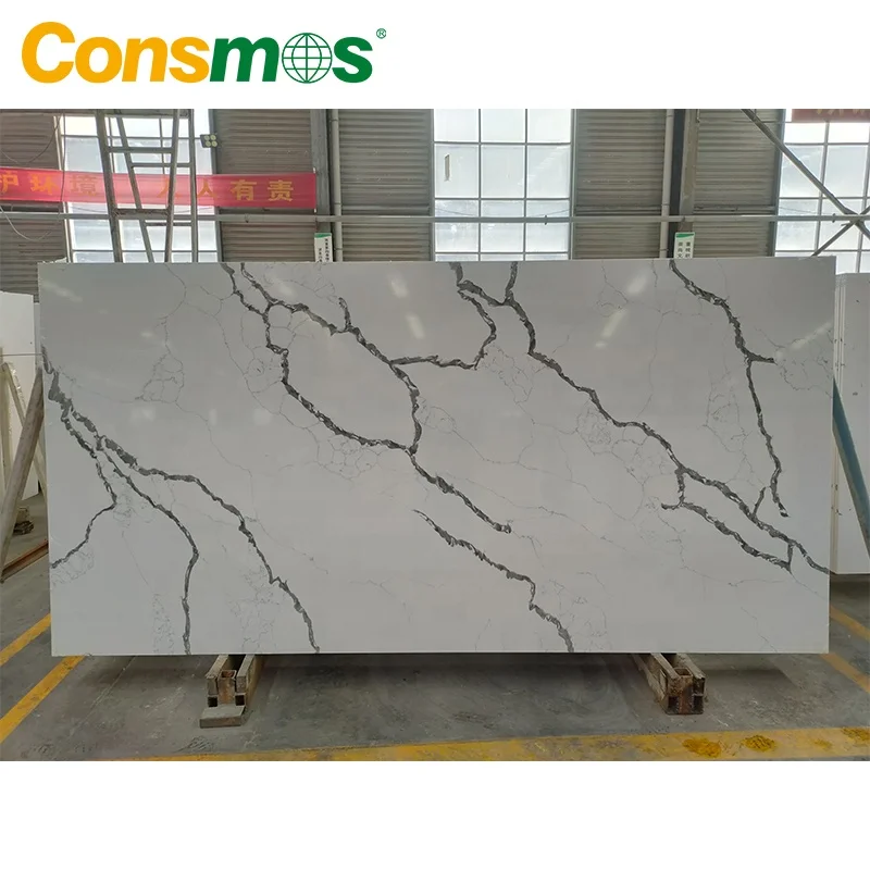 Chinese Quartz Stone Kitchen Counter Top Manufacturer Venus Calacatta White Quartz Stone Slab