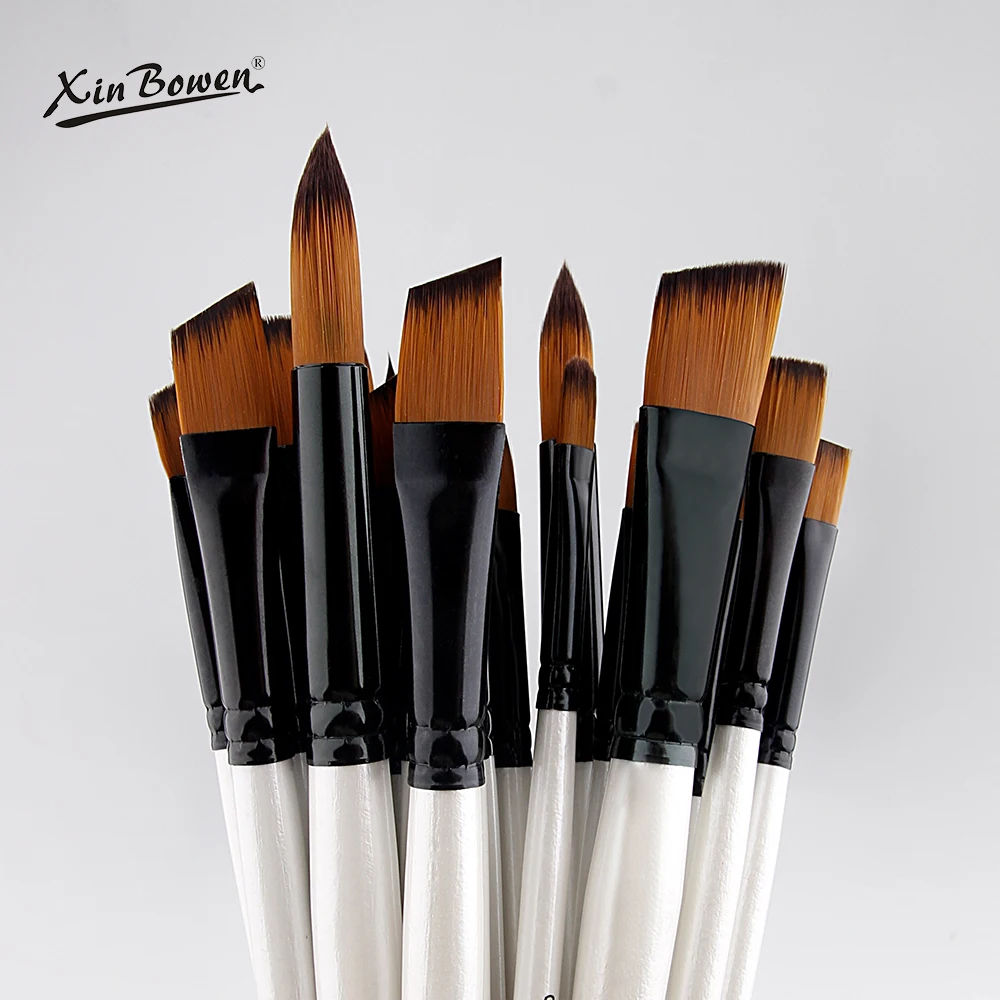 Xinbowen paintbrush 6pcs Pearl white barrel nylon brush acrylic paint brushes for art painting