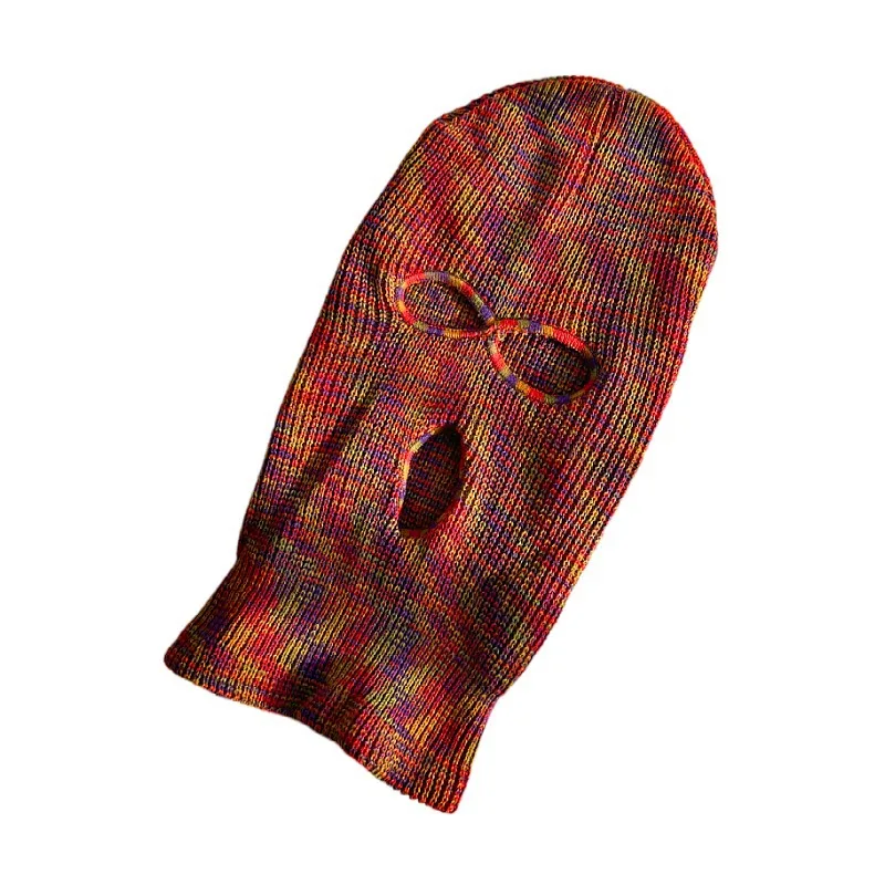 Wholesale Fashion Winter Keep Warm Knitted Beanie Hats Custom Logo Mask Full Face camouflage Stripe Three Hole cycling Balaclava