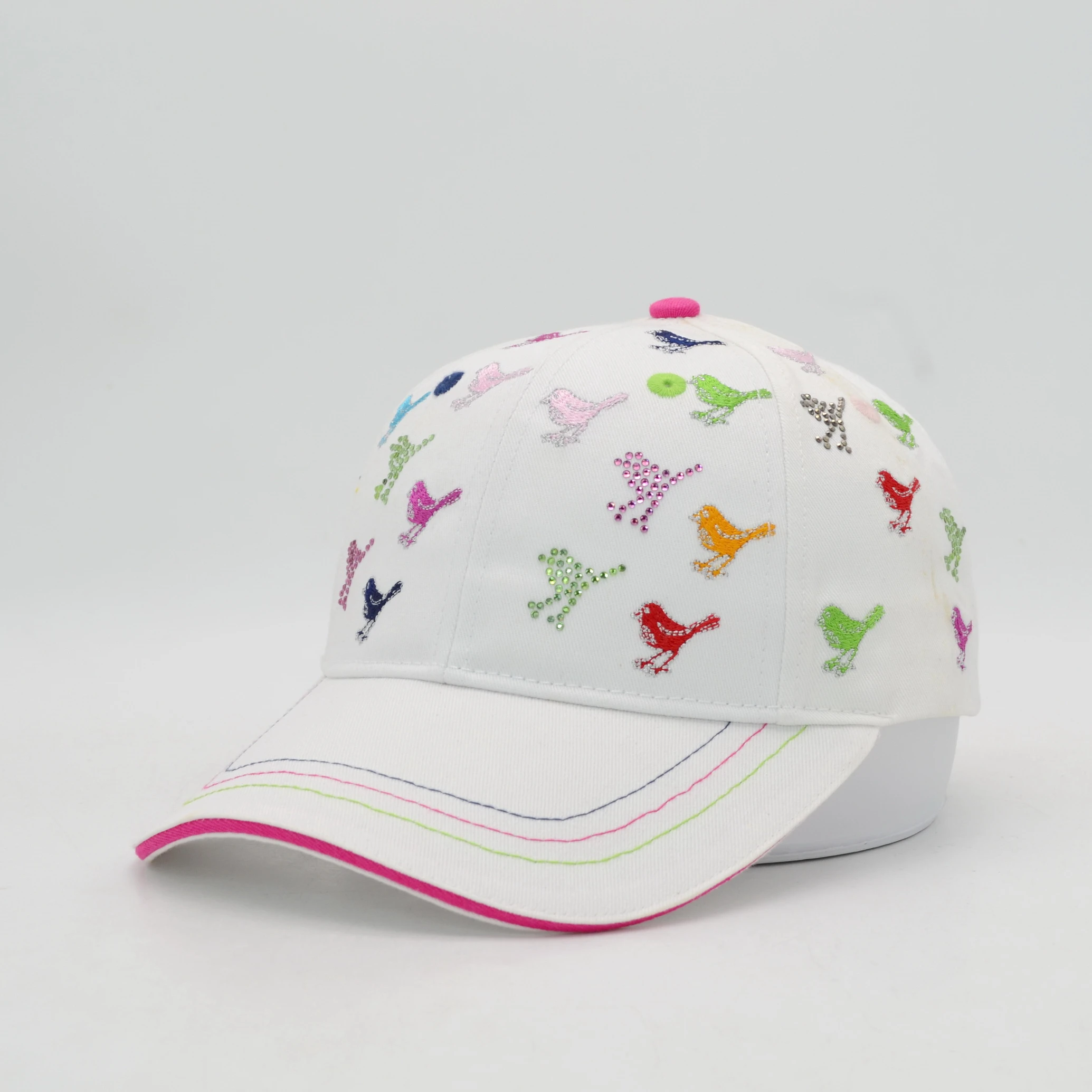 Custom 6 Panel golf baseball cap with diamond rhinestone embroider logo high quality standard girls cap
