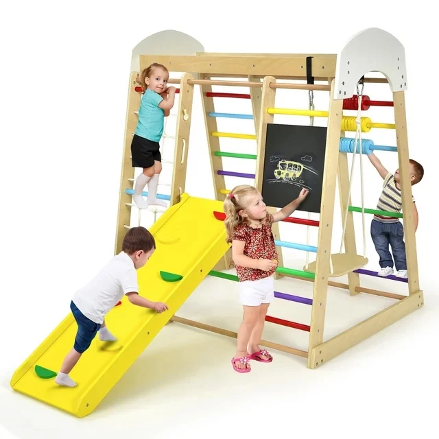 Wooden Climbing Frame Playground Indoor Children Montessori Foldable Climbing Swing monkey bar Combination