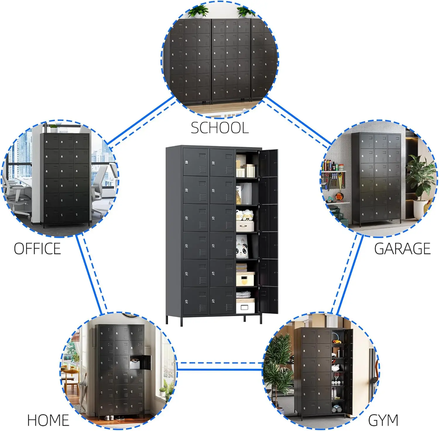 18 Doors Metal Lockers for Employees Metal Storage Locker Tall Metal Locker for Storage in Gyms Homes Offices with Hooks