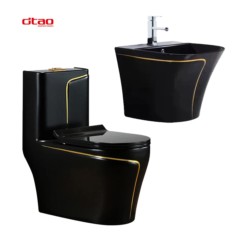 Wholesale color sanitary ware suite toilet bowl sink basin Inodoro bathroom commode luxury black gold toilet set
