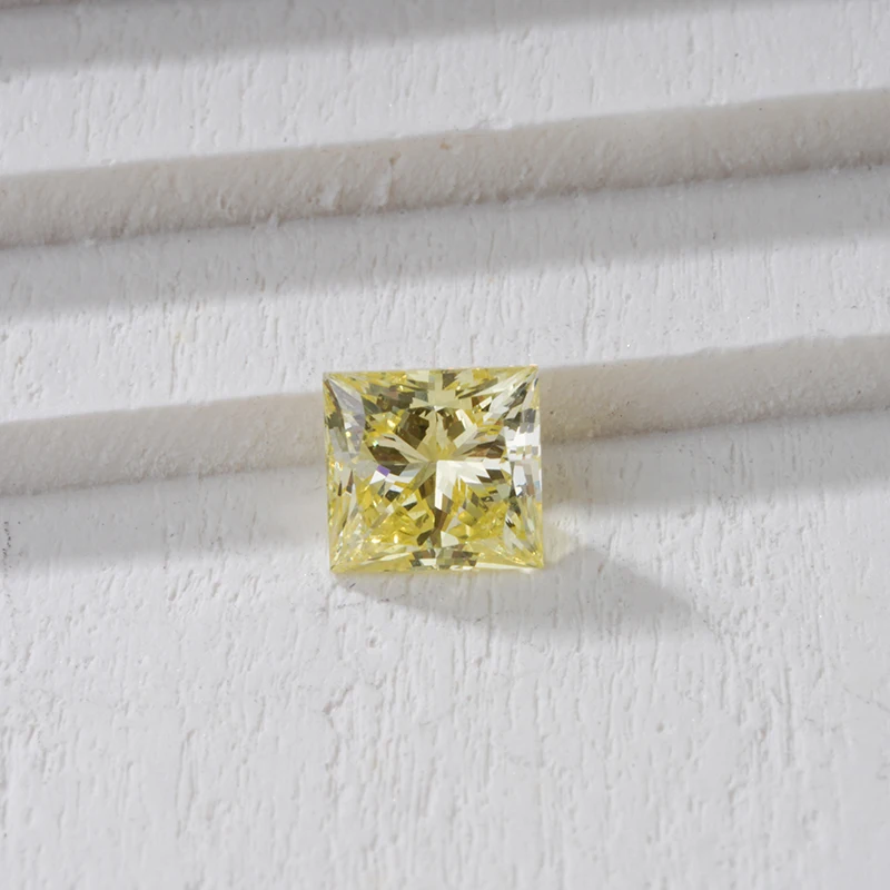 Yellow Color Man made Princess Cut lab created diamond  HPHT Lab Grown Diamond