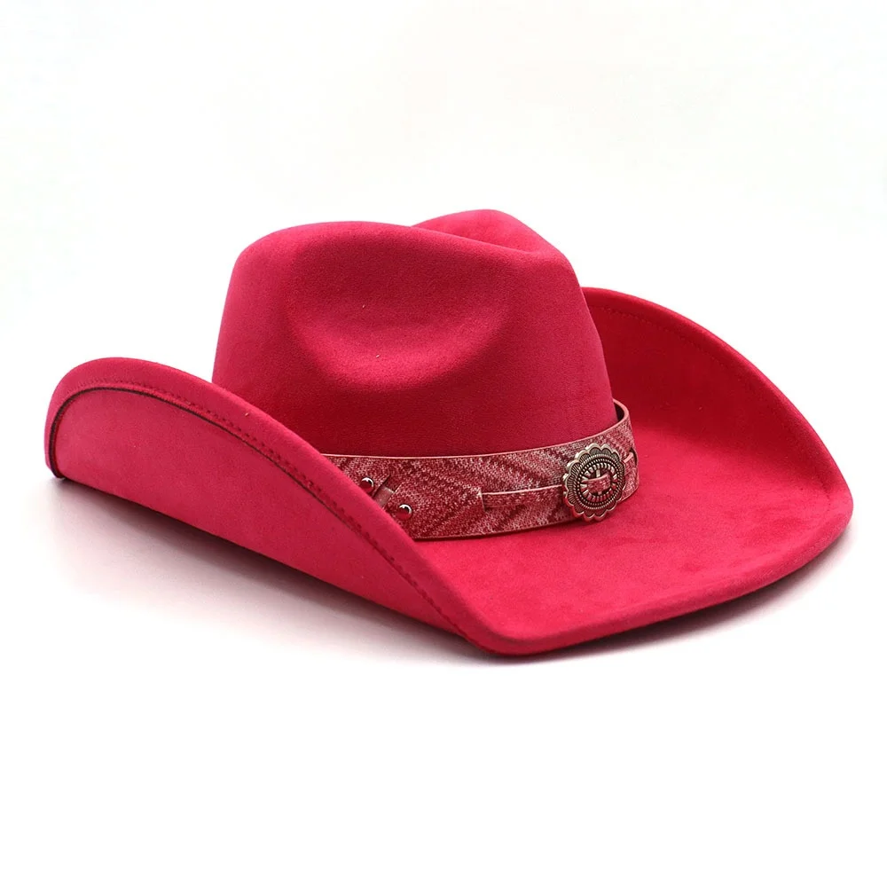 Unisex New Western Suede Hat Fedora Large Border Ethnic Style Cowboy Hat for Adults Casual Scene Applicable