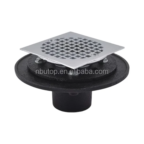 NO hub shower drain with 4 1/4 square brass strainer CP
