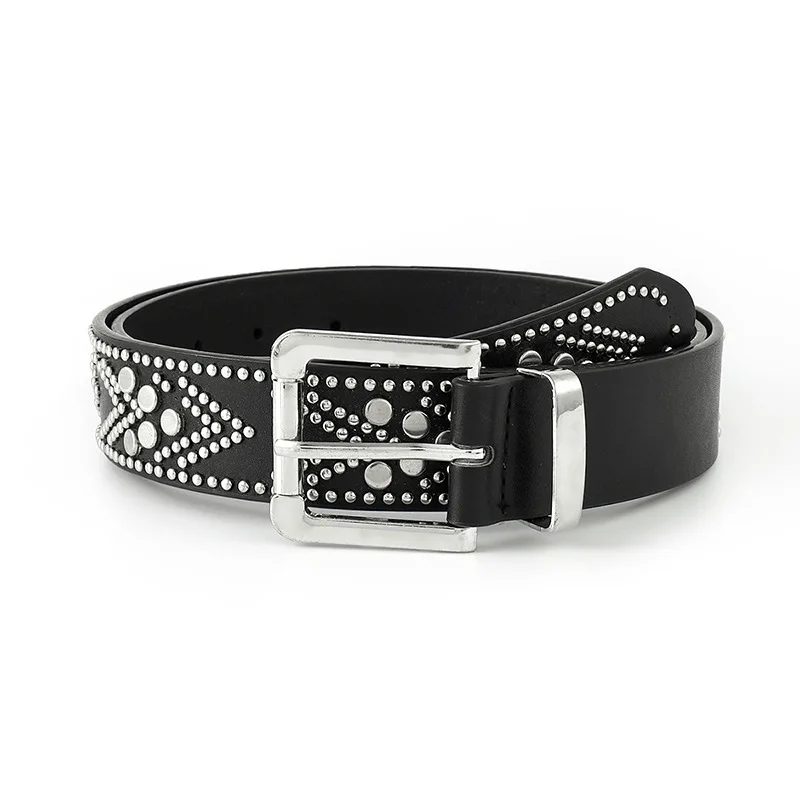 Wholesale Punk Rock Pyramid Riveted Fashion Square PU Leather Belt with Prong Buckle Personalized Design