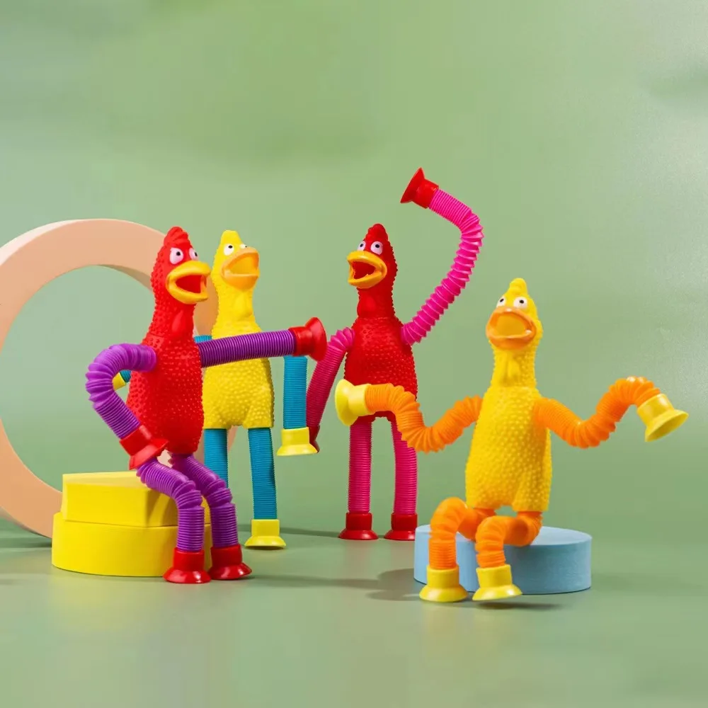 2024 Pop Tubes Sensory Fidget Suction Cup Pop Tube screaming chicken Toys Squeeze Toys for Kids Multicolor LED Light Up Toys