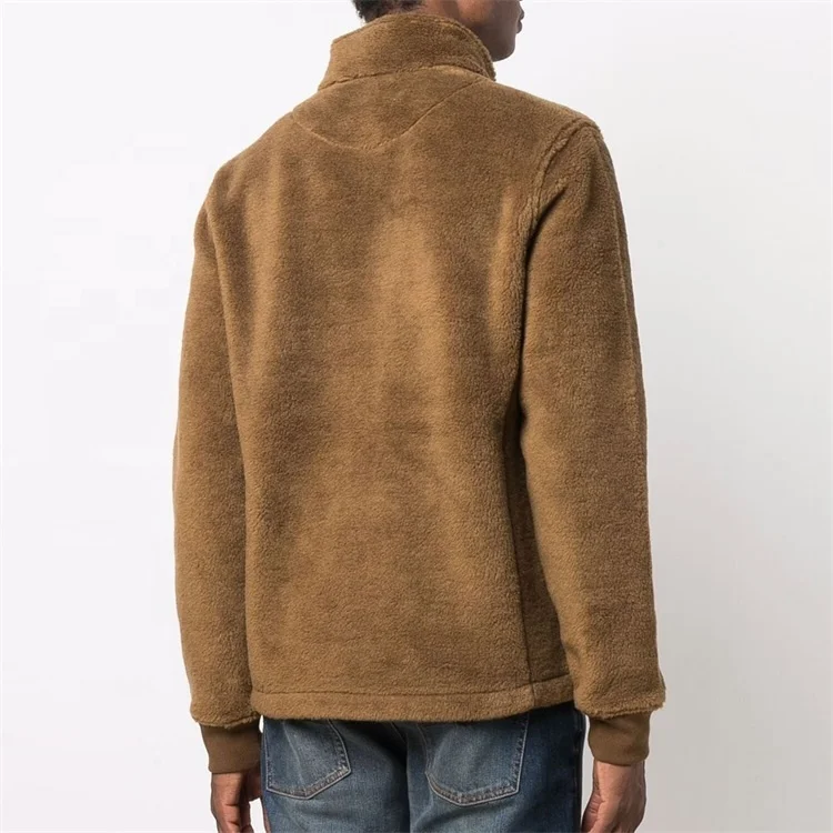 OEM custom logo stand collar  full zip up fleece winter outdoor shearling sherpa jacket for men