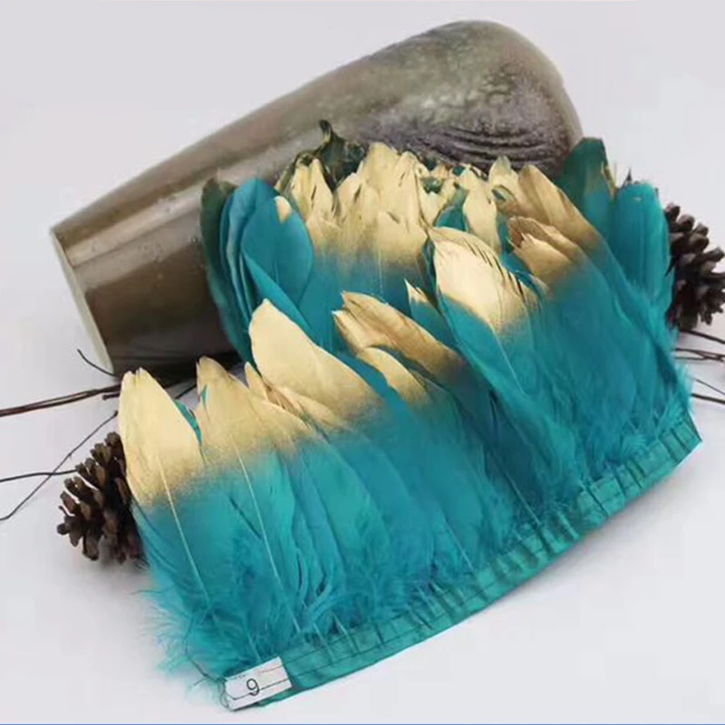Custom Color Gold Tipped Goose Feather Trim Fringe Trimming