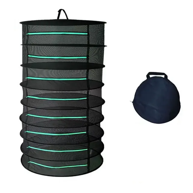 8 Layer Round Collapsible  Stackable Black Mesh Hanging Herb Drying Rack Dry Net